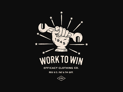 Work to Win hand illustration lettering lockup usa wrench ww2