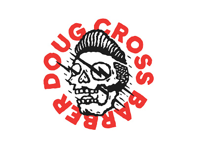 Doug Cross Sitcker badge barber skull
