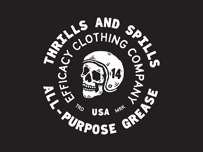 Thrills And Spills badge illustration lettering skull type