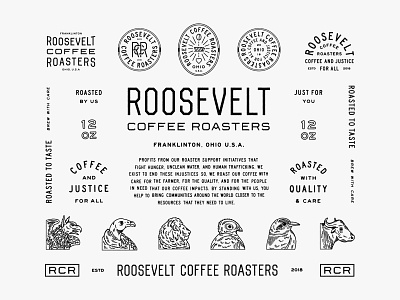 RCR Identity Display animals badge coffee design identity illustration lettering lockup logo logotype type