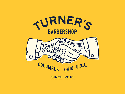Turner's II barber barbershop hands handshake illustraion lettering lockup lockups