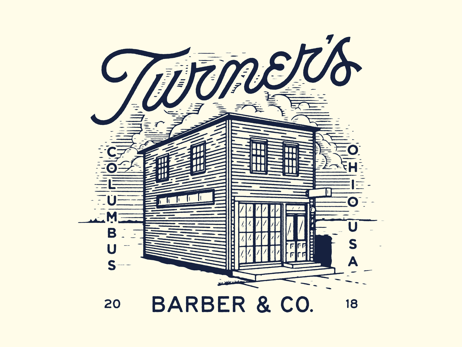 Turner's IV barber barbershop building illustration lettering script type usa