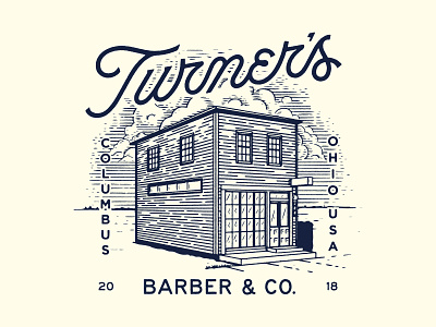 Turner's IV barber barbershop building illustration lettering script type usa