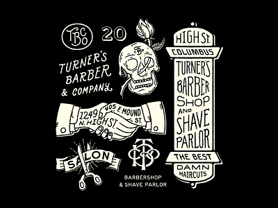 Turner's V barber barbershop illustraion lettering skull