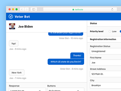 Voter Bot Admin bot chat election facebook messenger hillary clinton mobile official politics registration usa vote voting