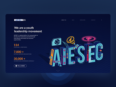 AIESEC Web design concept - About us Page agency website aiesec clean ui concept dark theme hi tech illustration landingpage ui ux webdesign youth organization