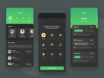 Finance tracker App | Dark mode app design appmobile darkmode darktheme finance app gradient material design tracking app ui ux