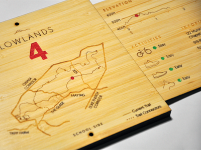 Carolina North Forest Wayfinding, Lowlands Trail lasercut mapping print signage wayfinding