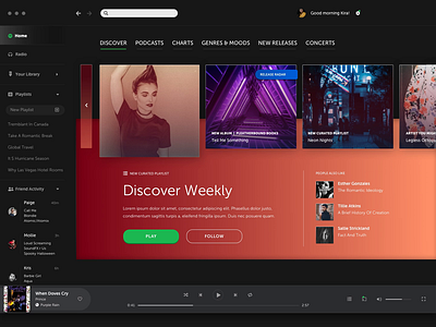 Spotify Discover Page Redesign app audio app canada cards design dashboard gradient microanimation minimalism music music album music app player principle rebrand redesign sketch spotify vancouver volume web design
