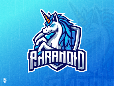 PARANOID | Unicorn Esport Logo Mascot adobe illustrator adobe photoshop blue branding coreldraw drawing esport esport logo esportlogo esports logo gamer gaming horse logo mascot pegasus streamer unicorn unicorn logo youtube