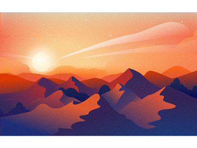 scenery illustration landscape mountain scenery sunset