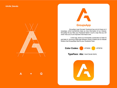 GroupApp Logo alphabet logo alphabetic logo combination design facebook facebook ad facebook banner facebook cover ga instagram letter a logo letter g logo logo minimalistic orange yellow