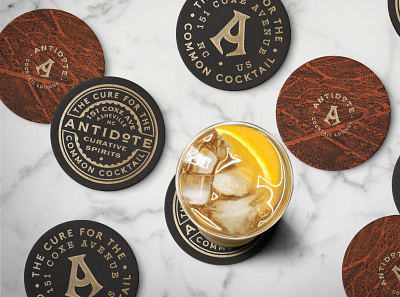 Antidote Coasters bar brand coaster illustration logo seal