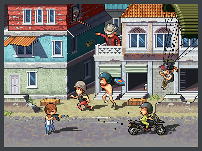 The Usual Pochinki game illustration pixel pixelart pubg
