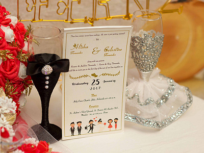 Champagne Flutes & Wedding Invite bride groom champagne flutes toast glasses wedding invite