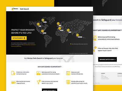 Landing Page Design antivirus black yellow lander location pins maps
