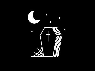 Coffin cemetery coffin dark drawing flat halloween illustration inktober moon night vectober