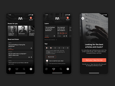 Designflows pt.2 cards contest dark app discover inspiration interface design learn music screen subscribe teach ui ux design wave