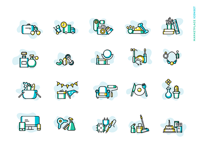 Marketplace icon set branding clean icon iconset illustration products services stroke ui vector