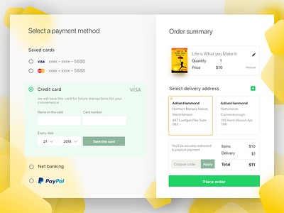Payment UI for Checkout branding clean concept design flat space typography web website
