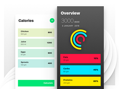 Calorie Calculator calculator calories cards clean concept design flat grapph space tracking typography