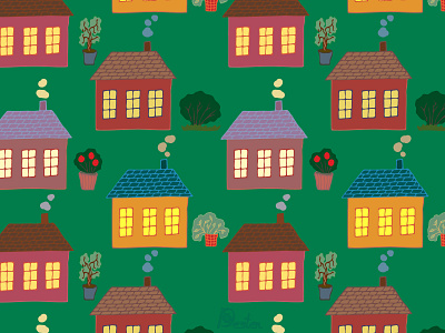 A village with houses design household plant houses illustration pattern town village