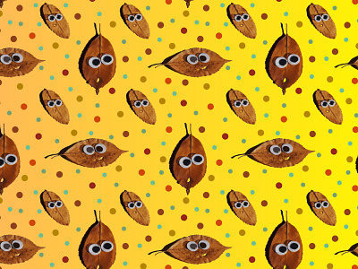 Pattern with autumn leaves, emoji leaves design emoji emotions eyes illustration leaves pattern polka dot poster print