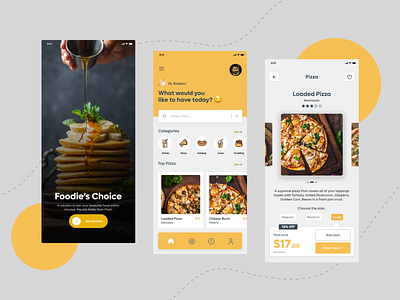 Online Food Order - Mobile Application clean clean ui eat food food delivery food order foodie minimal mobile ui pizza pizza app ui design ux yellow