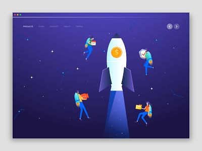 🚀 Startup business character design flat illustration jetpack karnografff launch page rocket space startup vector web