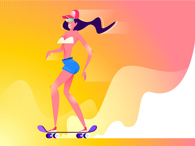 Skate girl character design flat girl illustration skate skate board smile summer vector yellow