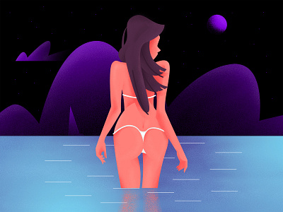 Purple Night character clouds design flat girl illustration moon night noise photoshop sea summer vector