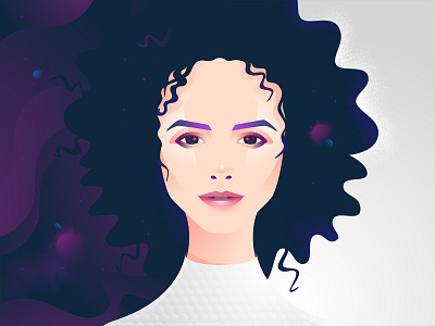 Eternity character cosmos curly design eternity face flat girl hair illustration karnography photoshop space vector woman