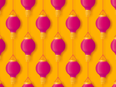 Pattern with pink hanging paper lantern