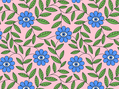 Surreal flower eye floral flower illustration leaves mystic pattern pink surreal vector
