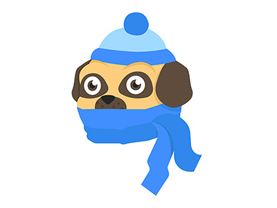 Pug in scarf and hat