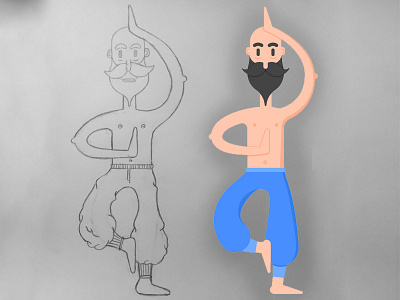 Yoga beard man mustache pants pencil sketch vector yoga