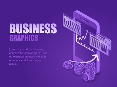 Business graphics bitcoin business graphics isometric landing money network phone vector