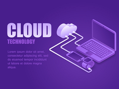 Cloud technology 3d cloud isometric landing laptop network phone storage technology watch