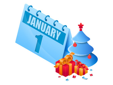 Isometric new year calendar blue calendar gift holiday isometric new year tree