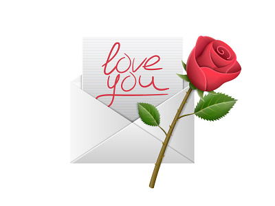 Envelope with text "love you" and red rose on Valentine's day 14 14 feb envelope letter lettering love red rose valentine valentine day vecor