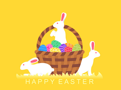 Happy easter greeting card design basket bunny card design easter easter egg egg flat grass greeting holiday rabbit vector