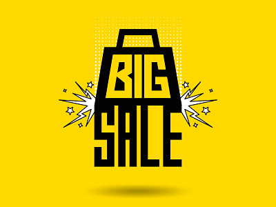 Big sale comics style badge black comics design dumbbell illustration lettering logo sale vector yellow