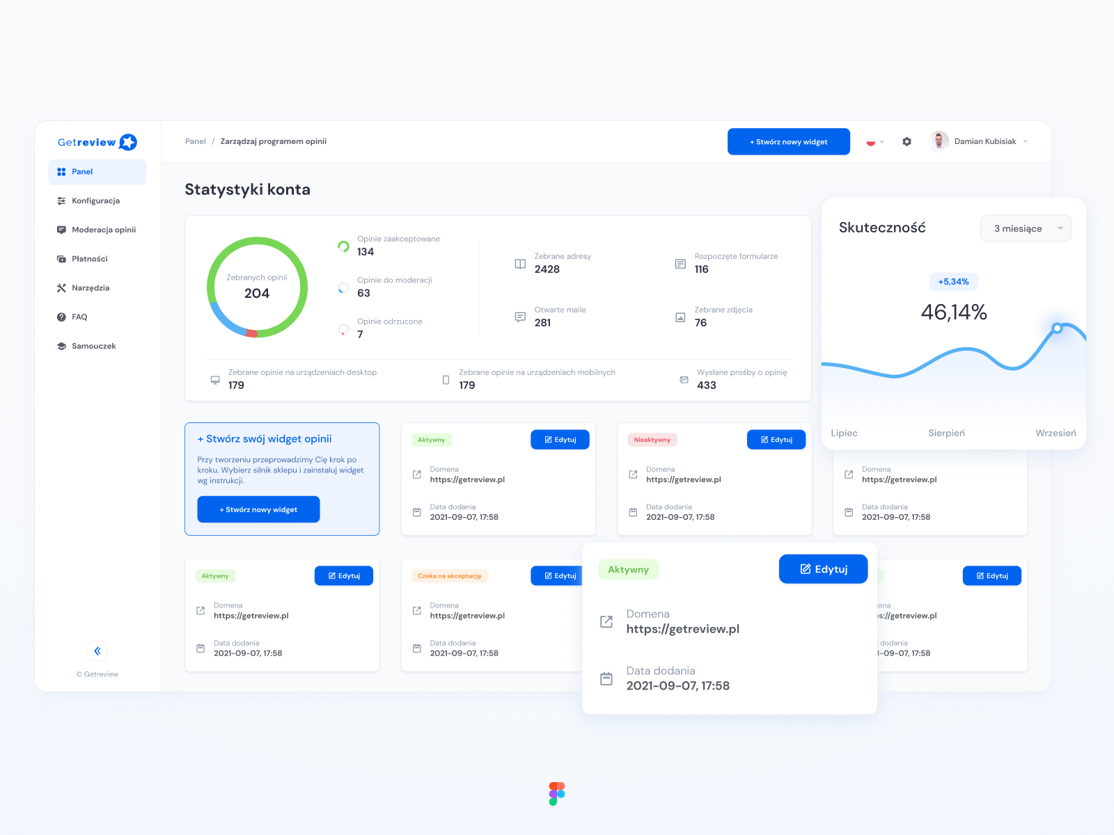 Getreview Dashboard E-Commerce Tool by Damian Kubisiak on Dribbble