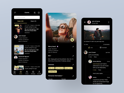 Social dating platform android clean ui dark ui dating design mobile app social