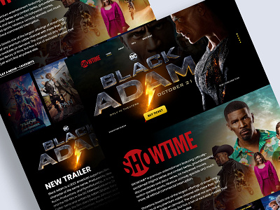 Showtime Web Page with Black Adam Ticket Sale Emphasis action graphic design movie ui unterface user experience web xd