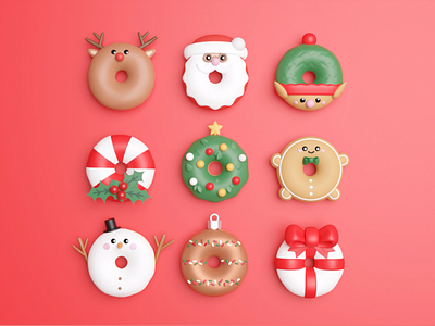All I want for Christmas is donut 3d app blender caracters christmas christmaself christmastree donuts food gift gingerbread holly illustration mobile ornament santa snowman sugarcane ui ux