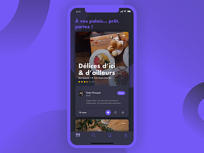 À vos palais, prêt, partez ! app app design black cook dark darkmode design food interface interfacedesign like mobile purple ui ux