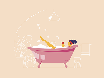 Plouf ! alexandre lartique bath bathroom bubble chill draw drawing foam girl illustration lady legs mobile phone pink relaxation shot vector woman