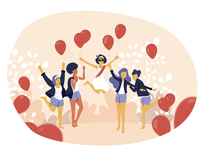 Bachelor party app bachelor party balloon card draw friends friendship fun girl illustration illustrator jump lady morning party sketch vector wedding