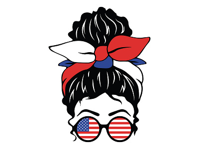 Messy bun hairstyle with American flag headband design